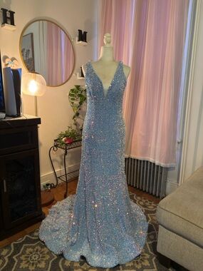 Elegant Blue Sequin Prom Dress